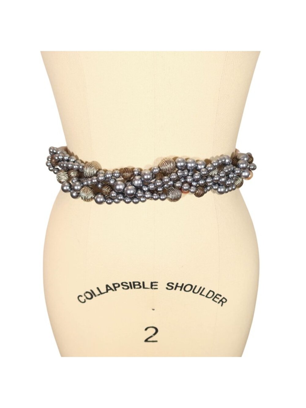Vintage CAROLYN TANNER Braided Beaded Adjustable Belt Gray Blush Pink